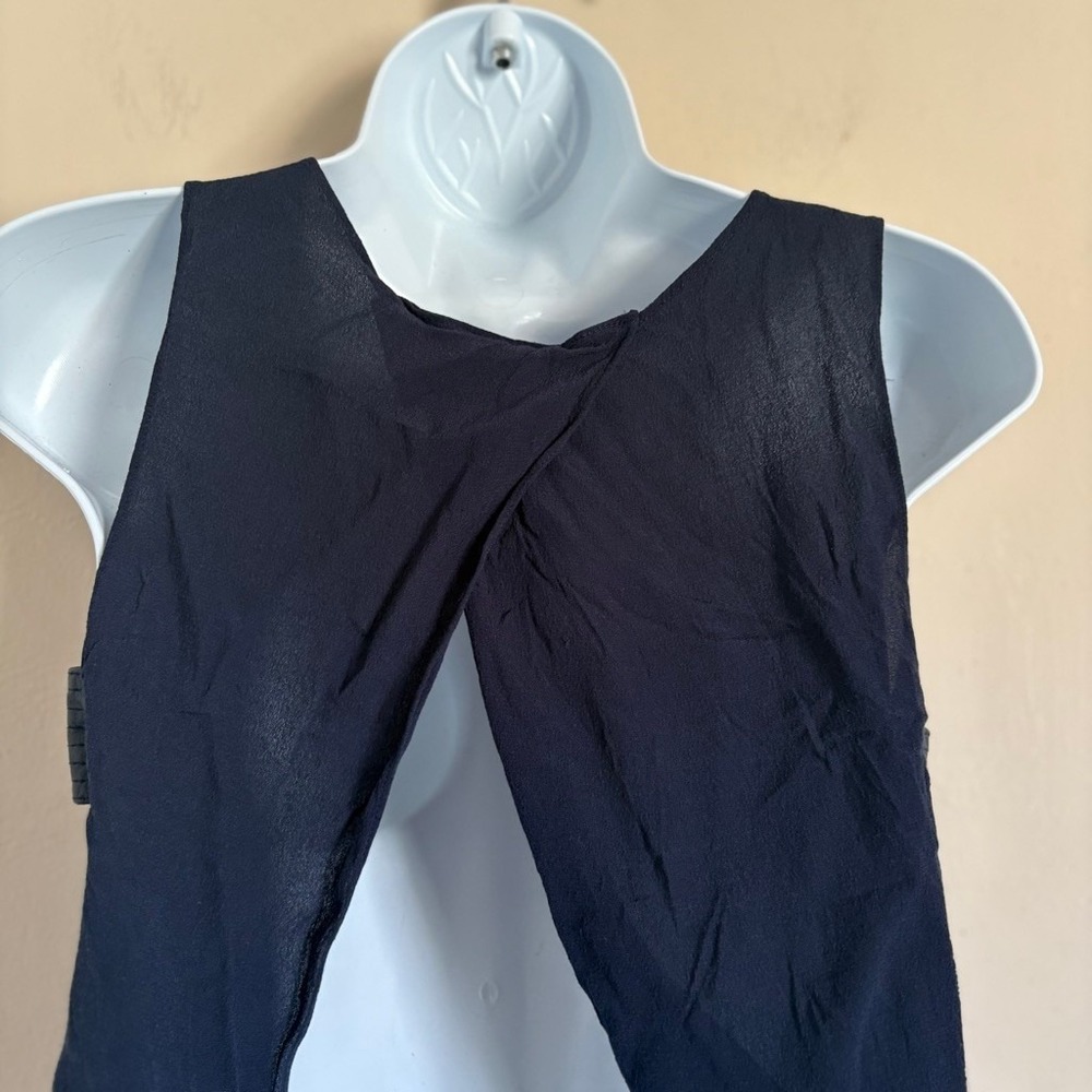 VEDA Navy‎ Rayon Sheep Leather Trim Open Back Sleeveless Tank Top XS - Picture 9 of 16